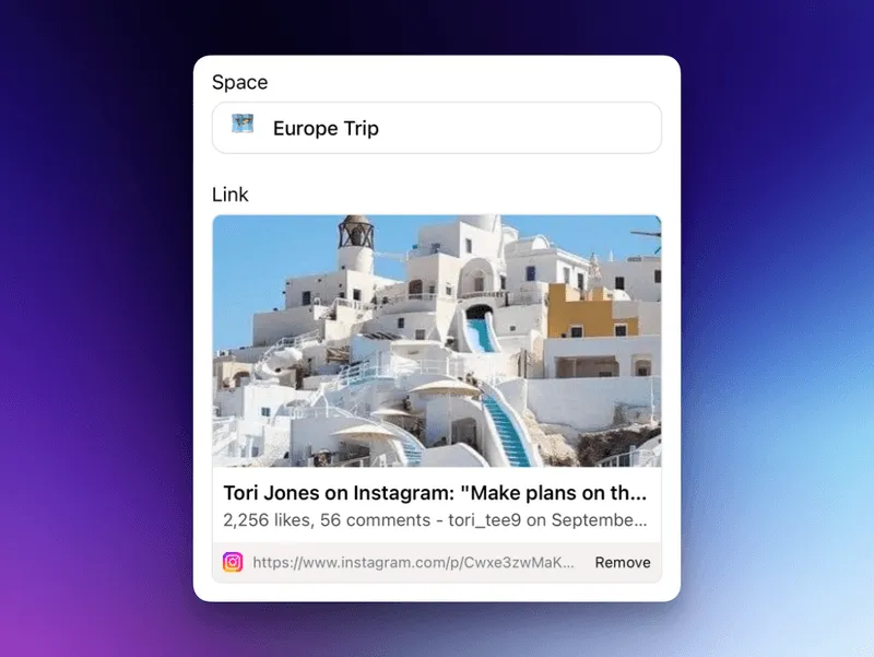 Kepler capture confirmation showing a link, summary, and tags