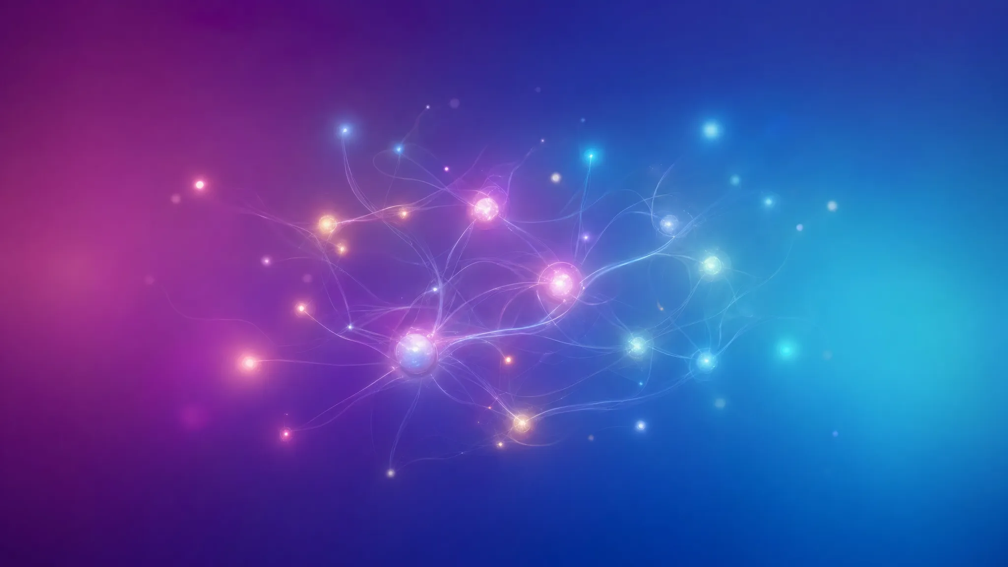 Glowing threads of light forming an interconnected memory network on a deep violet and cyan gradient