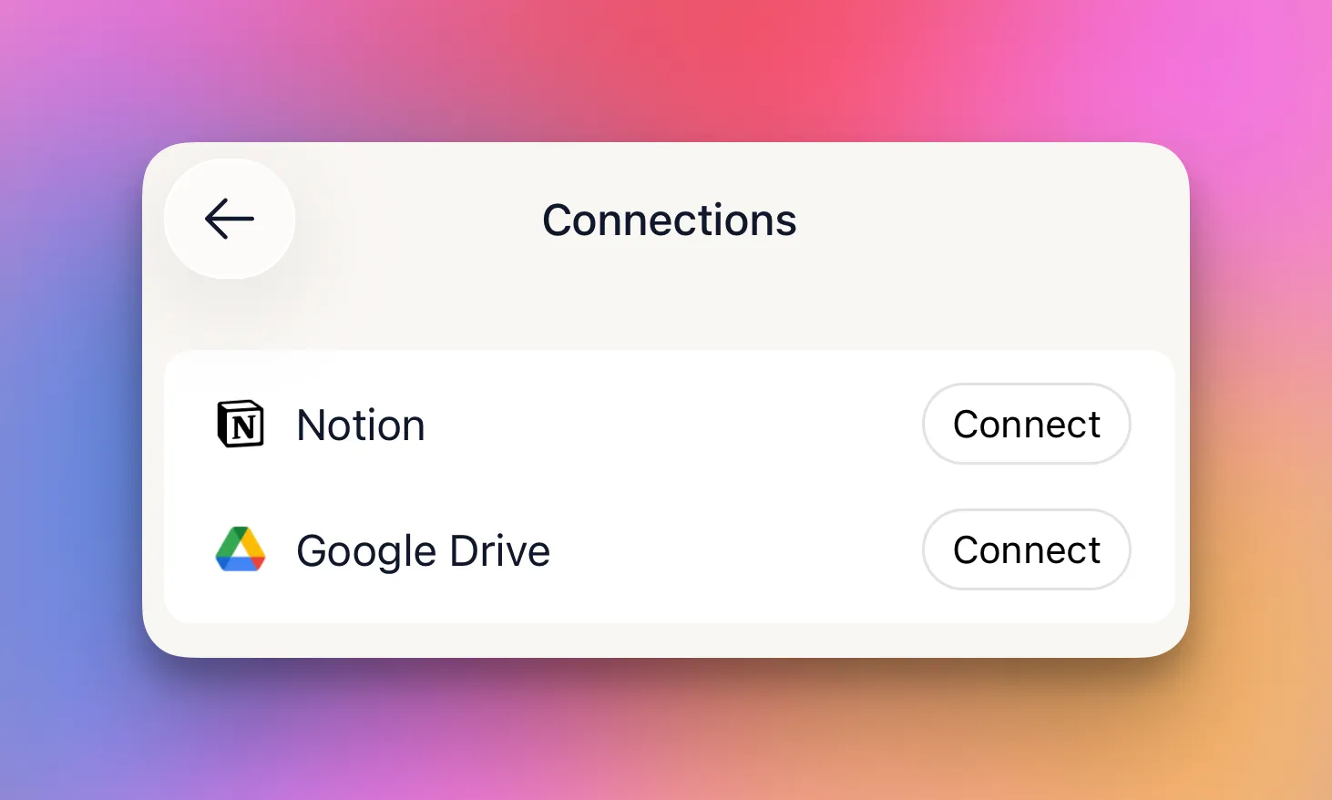 Kepler's secure connect screen for linking Notion and Gmail to pull context into your memory