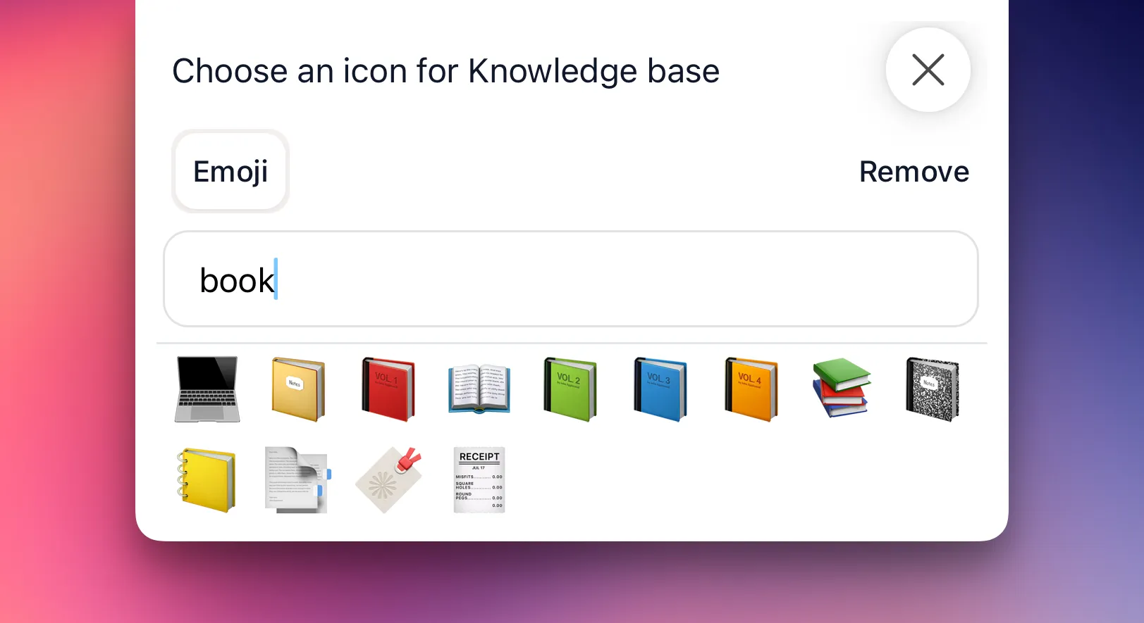 Kepler's emoji picker letting you set a custom emoji for a space to tell spaces apart at a glance